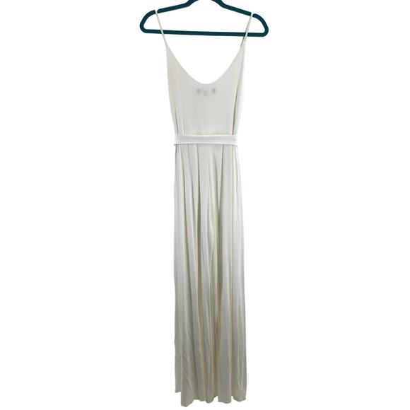 LULU'S SZ M Just Breathe White Belted Slit Rayon Blend Wide Leg Jumpsuit NEW B23 - Picture 3 of 8